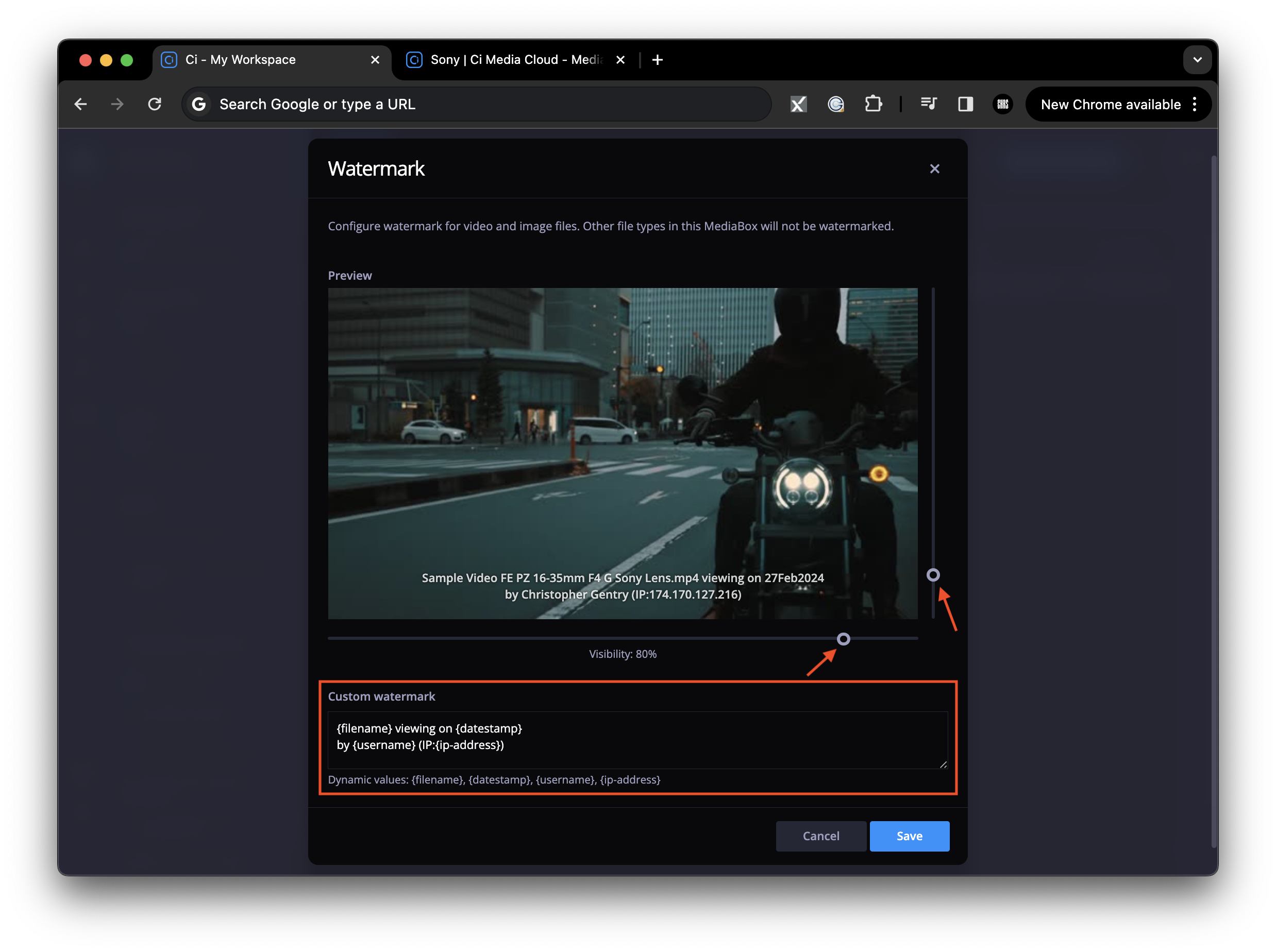 Visual Watermark & Download – SONY | Ci Customer Success